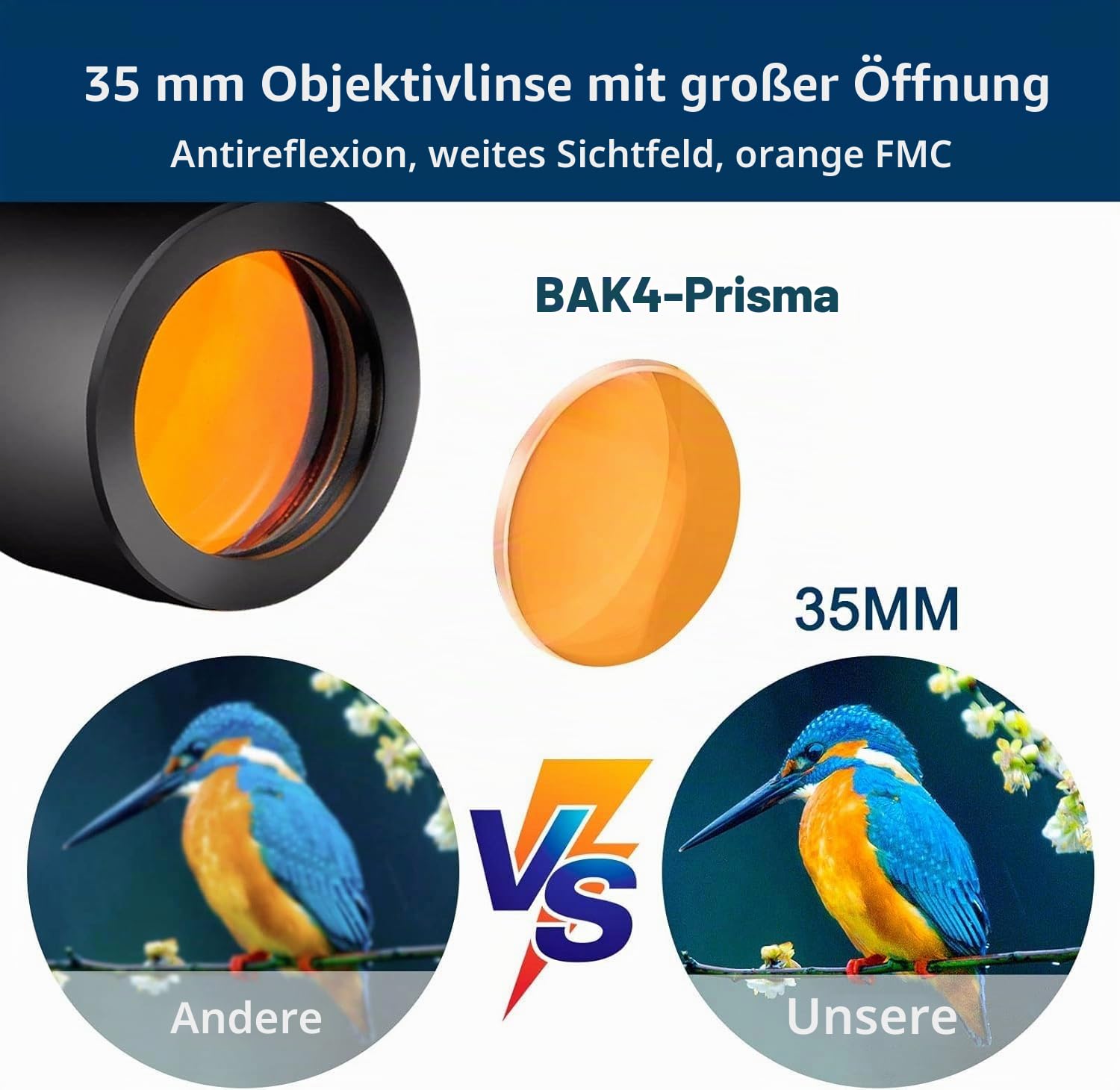 Kompaktes Fernglas für Erwachsene, 10 x 36 cm, großes Okular mit einfacher Fokussierung, Fernglas mit schwachem Licht, für Outdoor-Vogelbeobachtung, Camping, Wandern, Reisen