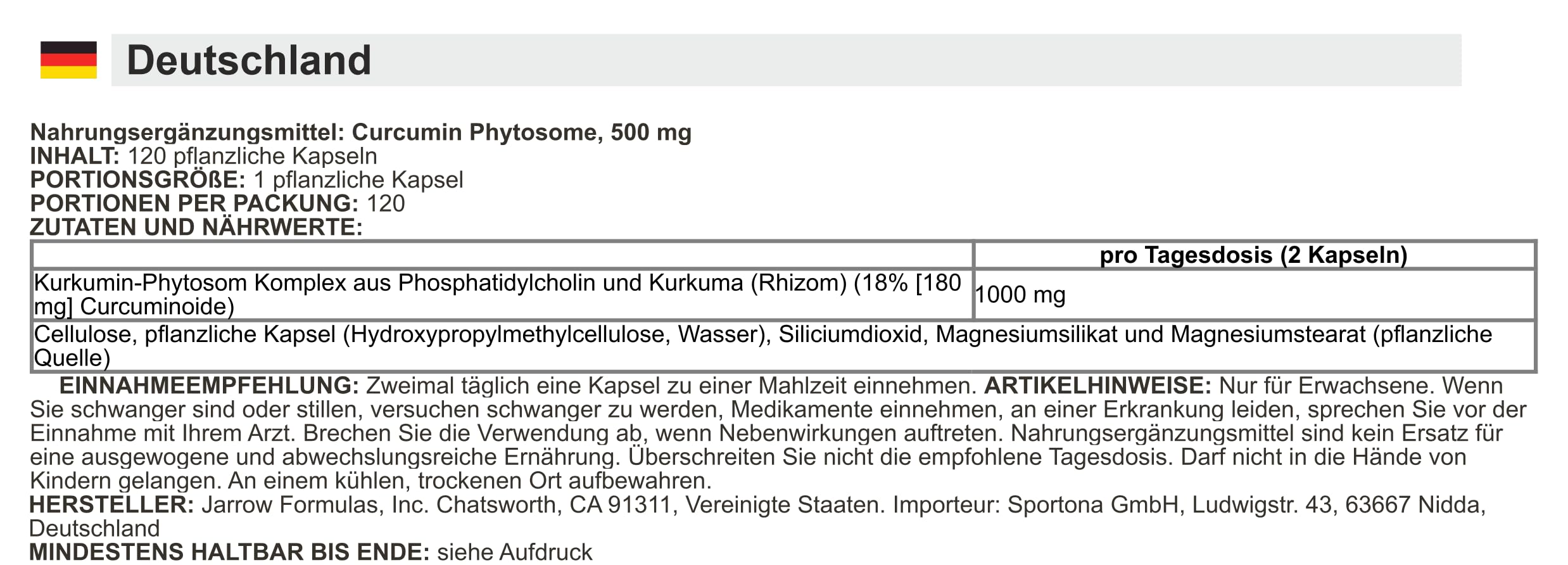 Jarrow Formulas - Curcumin Phytosome (Meriva) | 500 mg zur besseren Bioverfügbarkeit - 120 Kapseln
