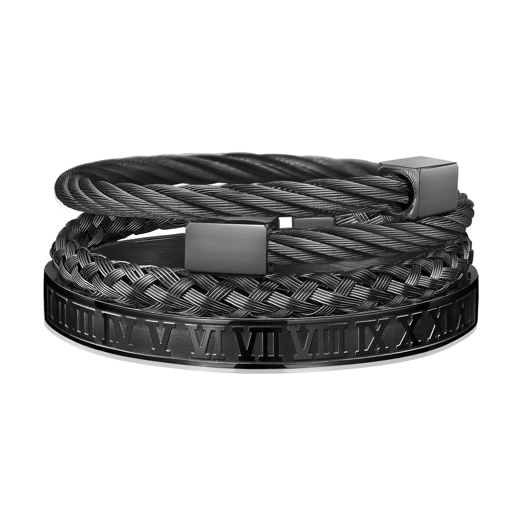 WFYOU 3PCS Stainless Steel Imperial Crown Bracelets for Men Gold Roman Numeral Bangle Bracelet Adjustable Cuff Bracelet Mens Luxury Jewelry Gifts