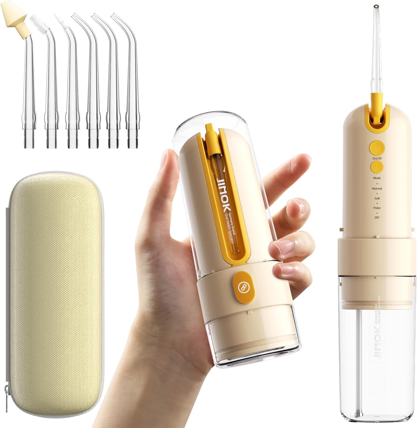 JIMOK Water Dental Flosser Cordless for Teeth Portable Oral Irrigator, 4modes with DIY, 6jet Tips, Removable Water Tank for Easy Cleaning, Portable Case for Home Travel(Yellow) JIMOK Water Dental Flosser Cordless for Teeth Portable Oral Irrigator, 4modes with DIY, 6jet Tips, Removable Water Tank for Easy Cleaning, Portable Case for Home Travel(Yellow)