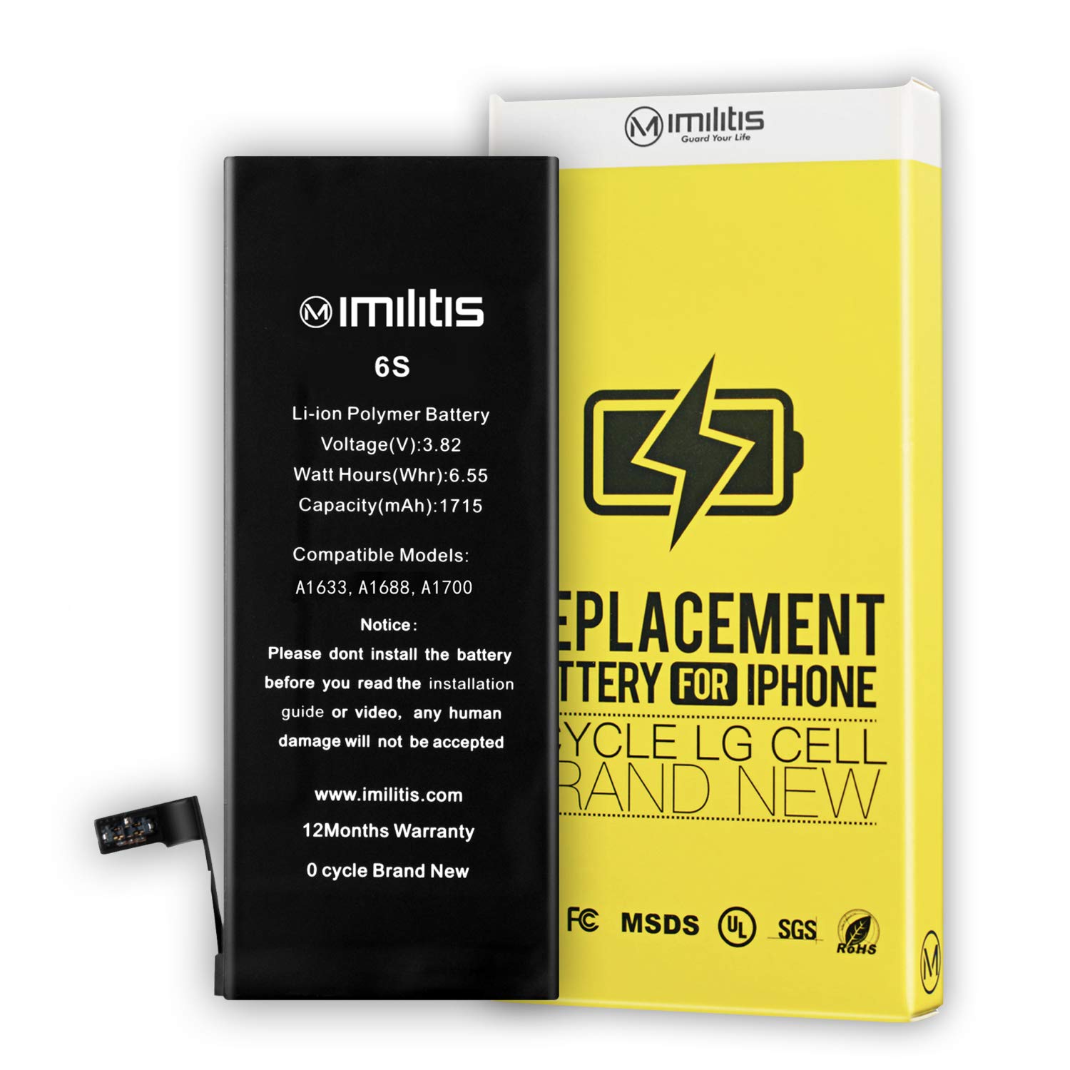 Compatible Replacement Battery for iPhone 6s (No Tools), 1715mAh High Capacity Li-ion Battery 0 Cycle, Repair Your iPhone in 5 Minutes -USA TI Chip-18 Months Warranty