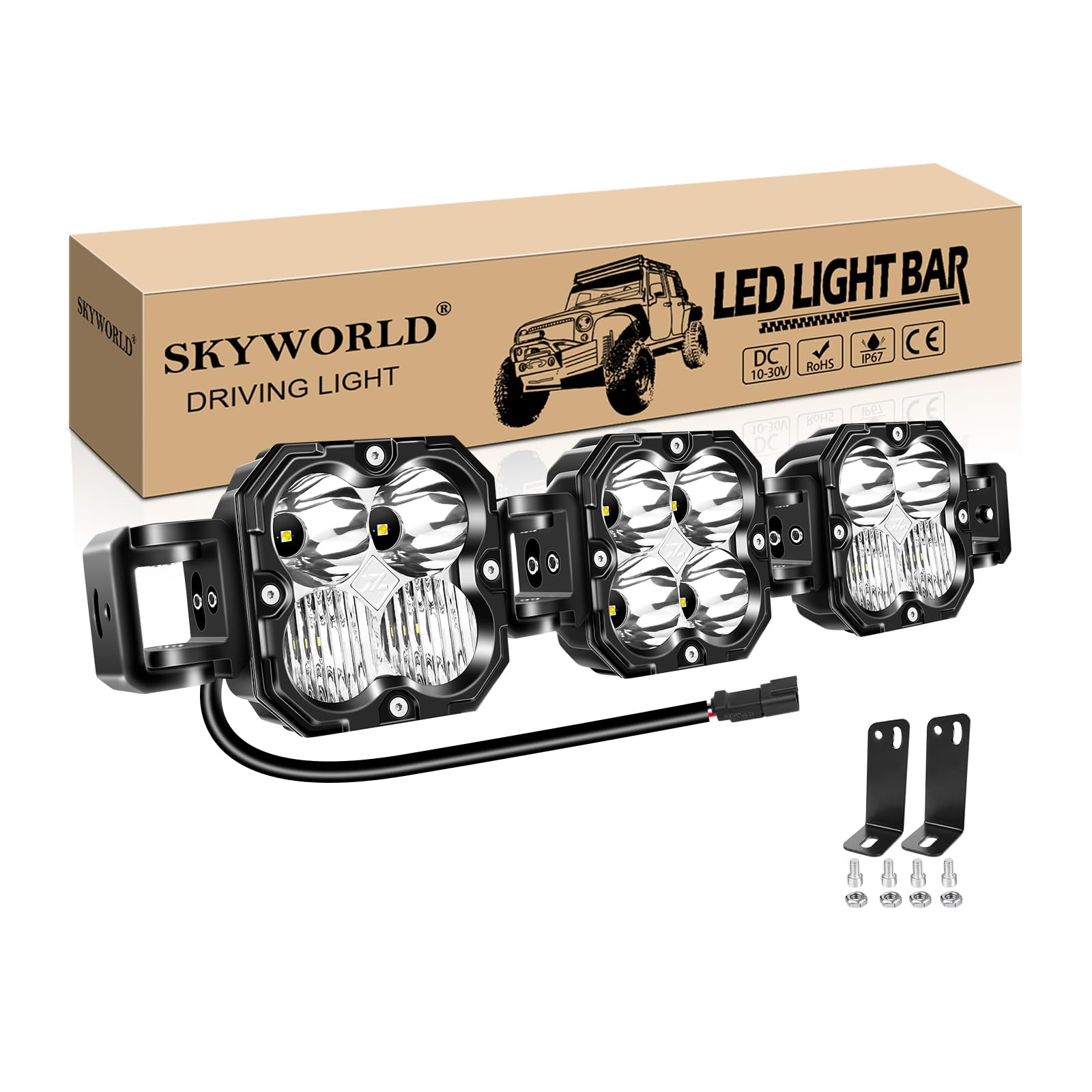 SKYWORLD Listwa Led 4x4, 54 cm 21 cali 90 W 7500 lm, 12 V 24 V dalekiego zasięgu listwa świetlna led rampa do pojazdów offroad samochodów ciężarowych ATV UTE 4x4 ciągnik, 6000K światła przeciwmgielne