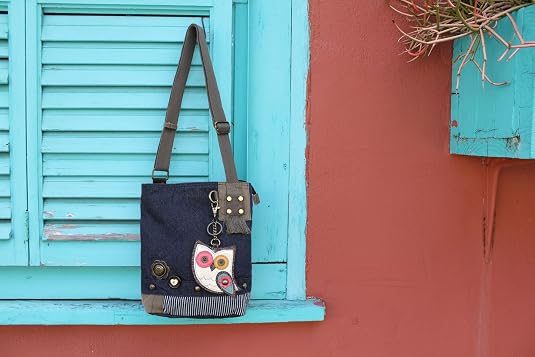 CHALA Women's Canvas Crossbody Messenger Bag - Dark Brown With Detachable Metal Sunflower Charm