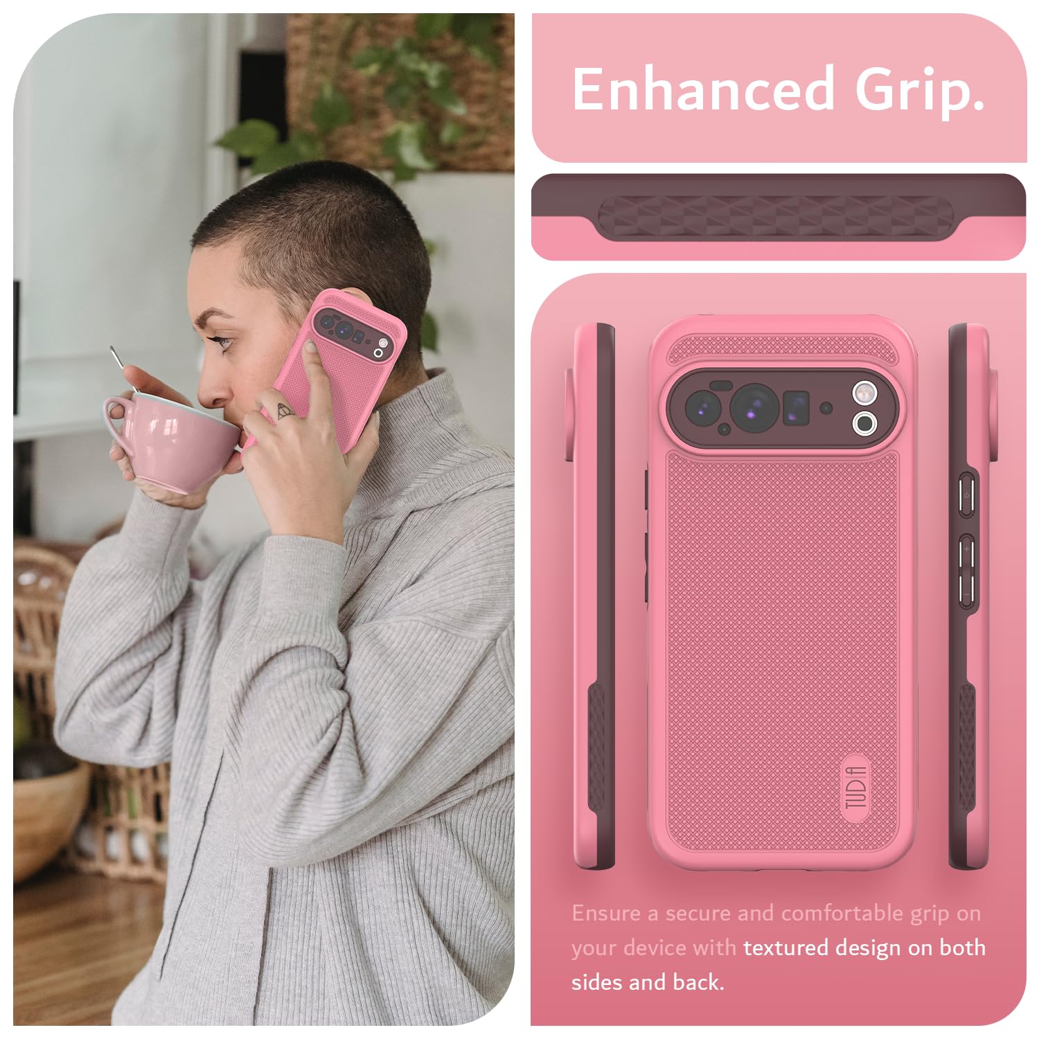 Funda TUDIA DualShield Grip Para Google Pixel 10 Y Pixel 10 Pro (2025), Doble Capa Con Protección Militar, Antideslizante Y Bordes Elevados