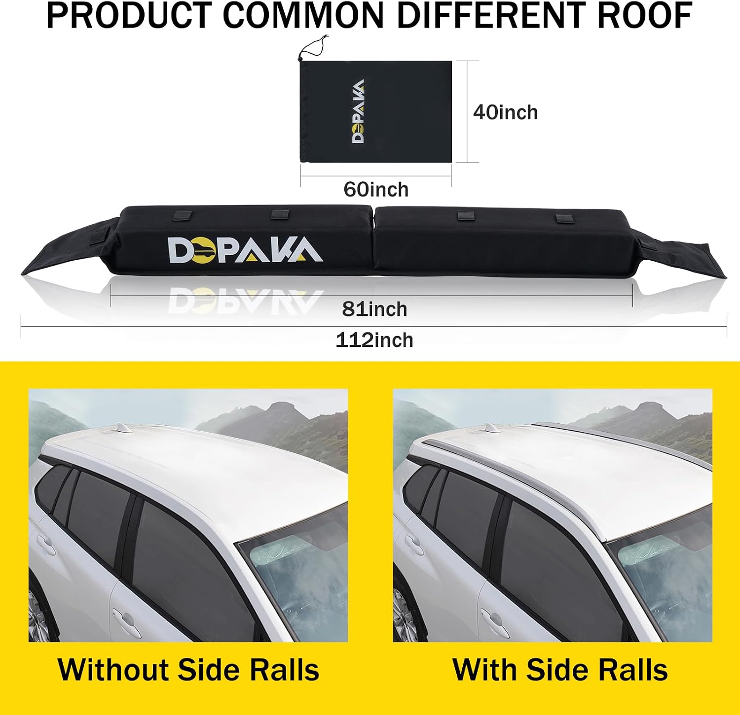 Kayak Roof Racks,Soft Roof Rack Pads,Universal Car Roof Rack for Surfboard/Ski/Kayak Paddle Board/Luggage Carrier System Include 2 Tie Down Straps,2 Tie Down Rope,2 Quick Loop Strap,and Storage Bag image 4