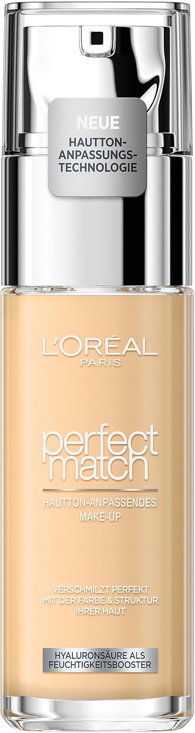 L’Oréal Paris Make Up, Liquid Basis with Hyaluronic and Aloe Vera, Excellent Match Make-Up, No. 1.N Ivoire/Ivory, 30 ml