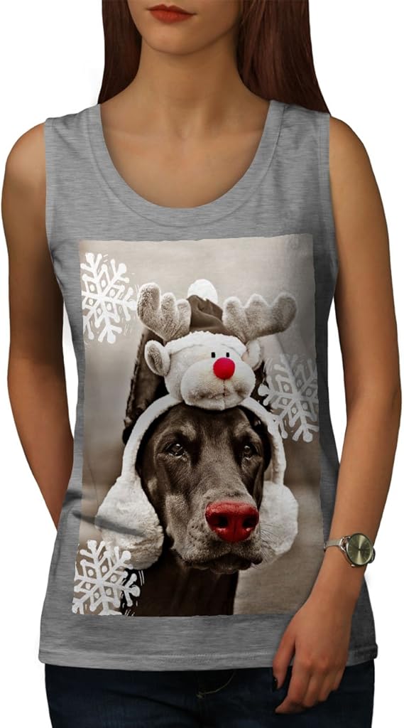 wellcoda Komisch Hund Hirsch Weihnachten Frau Tank Top Rentier