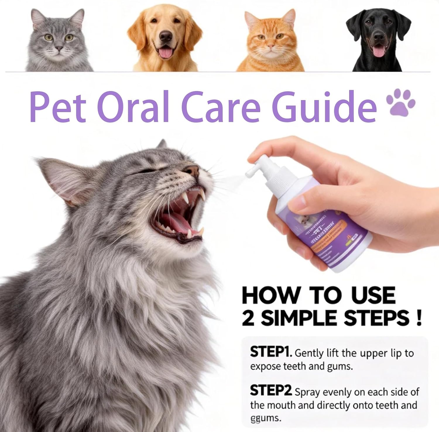 Dental Spray for Dogs, Dog Teeth Cleaning Spray for Bad Breath, Relieve Gum Redness & Discomfort, Reduce Plaque & Tartar, Dental Care for Cats and Dogs (3)
