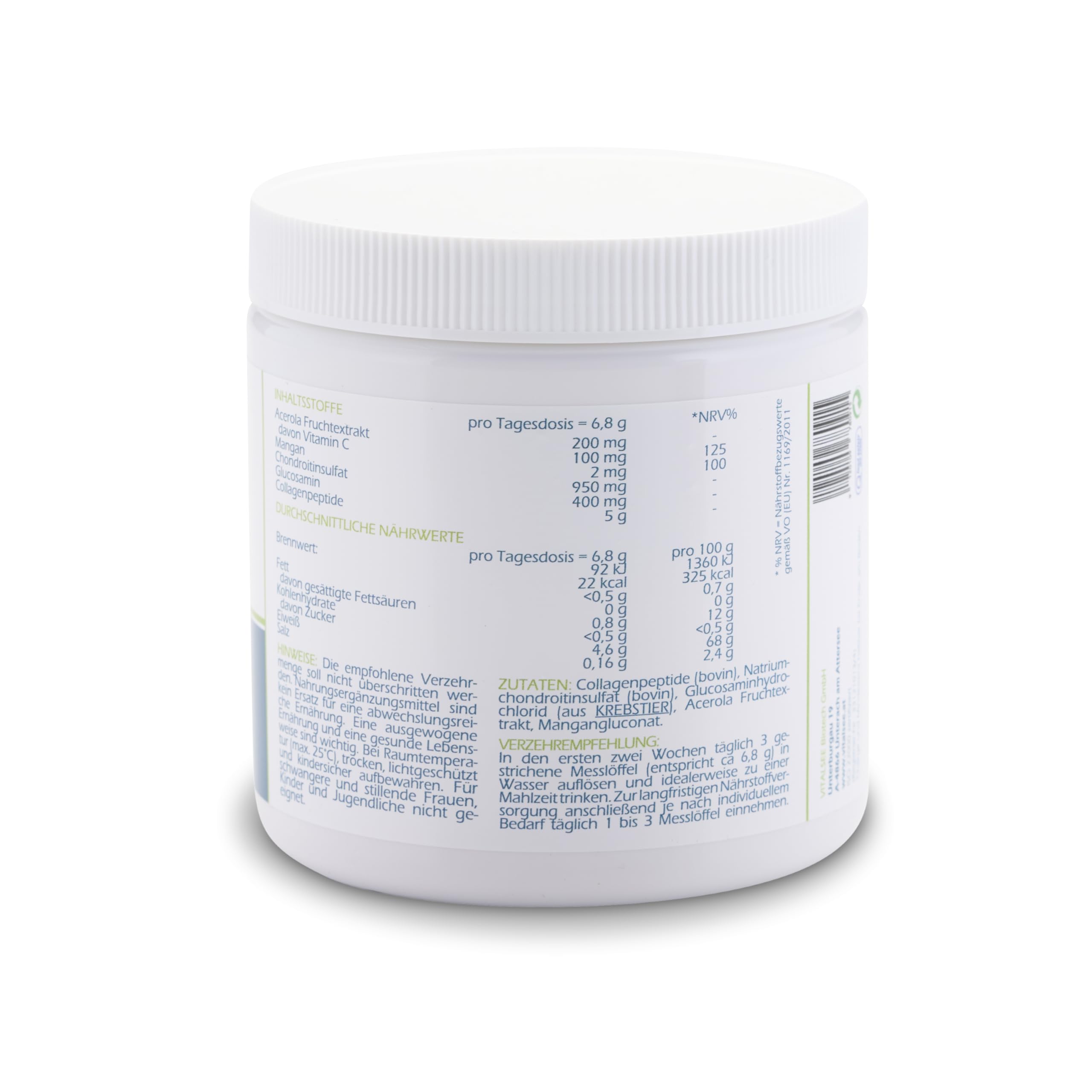Knorpel- und Gelenkskomplex - 204 g Pulver – mit Collagenpeptiden, Glucosamin & Chondroitinsulfat – glutenfrei & laktosefrei
