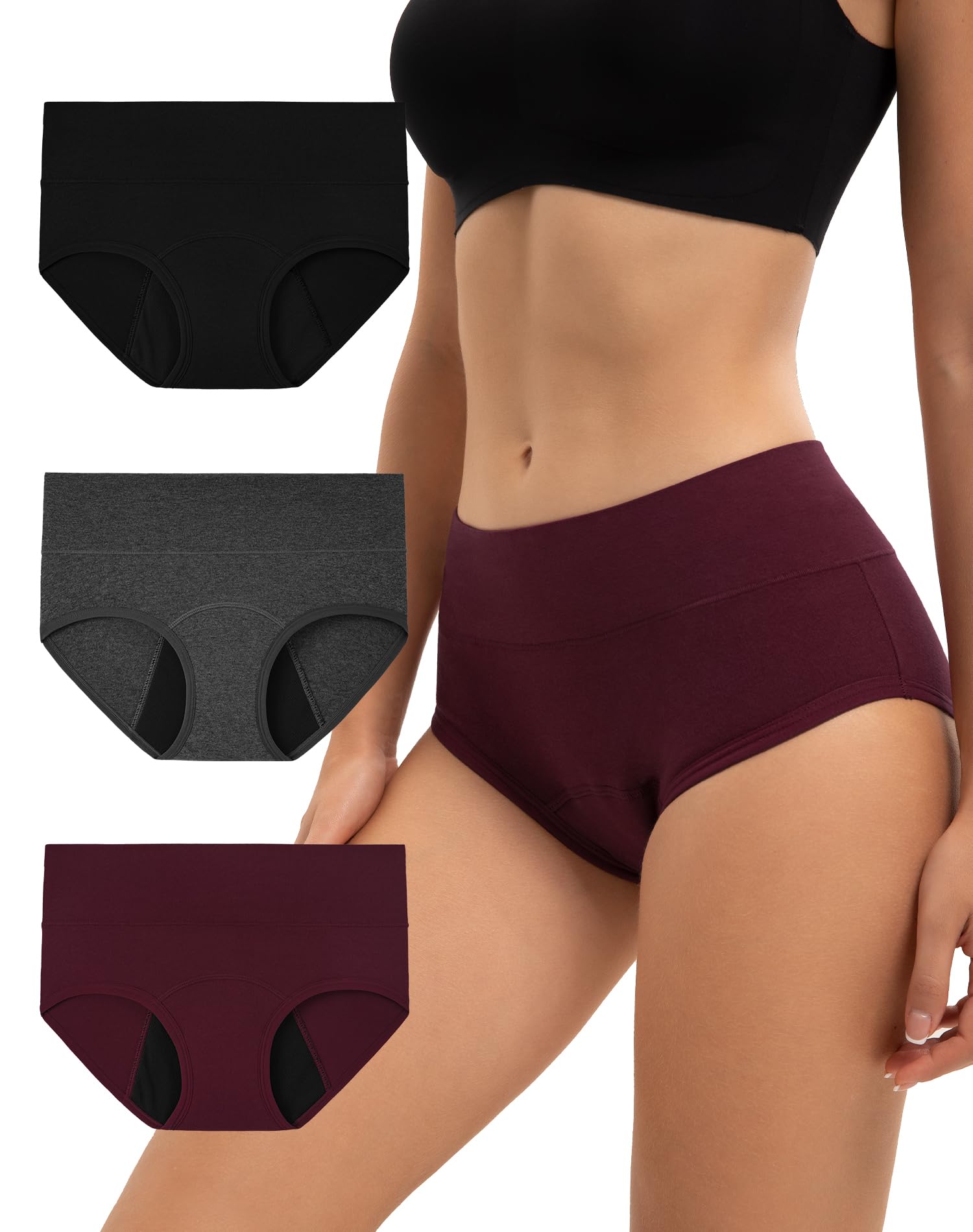 INNERSY Mutande Mestruali Donna Flusso Abbondante Vita Alta Cotone Slip Ciclo Mestruale Pacco da 3