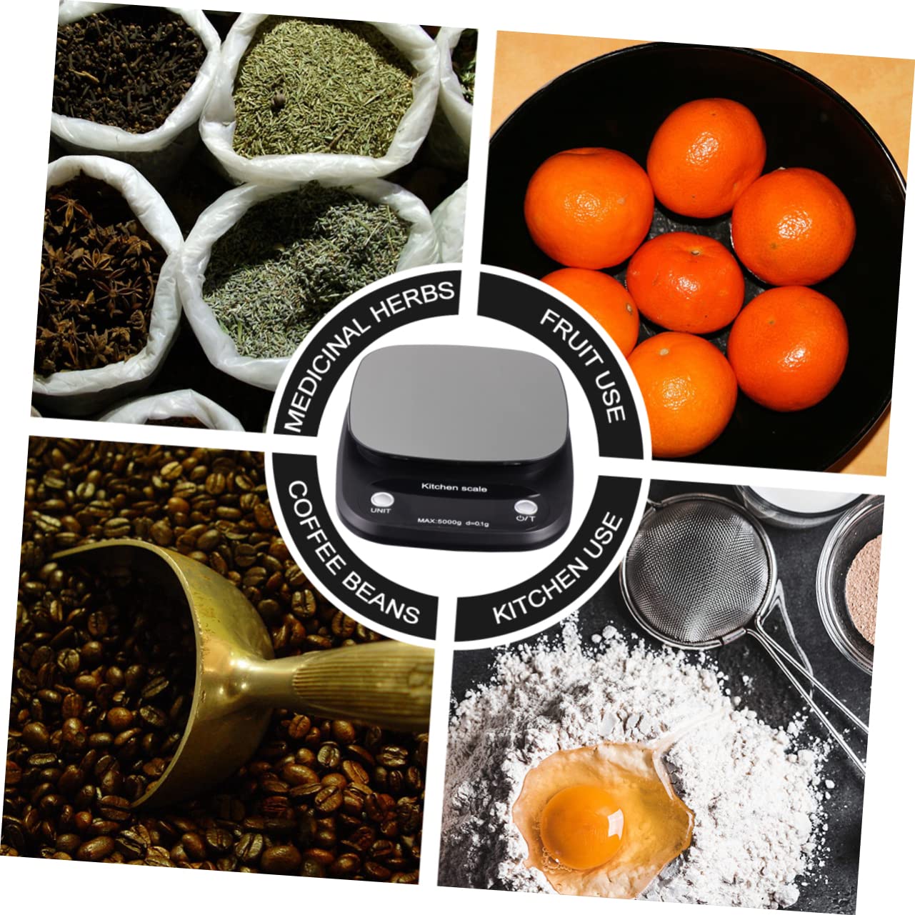 LIFKOME Digitale Küchenwaage aus Edelstahl Schwarz 5kg/0,1g Präzise Lcd Anzeige Leicht zu Reinigen Leichtgewicht ohne Batterien für Backen und Kochen