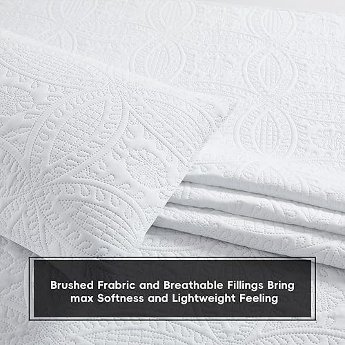 Miniatura 4 de Safonory Juego de edredón King (106 x 96 pulgadas, blanco)  Colcha acolchada con patrón de moneda suave y fina de verano para cama King  Juego de