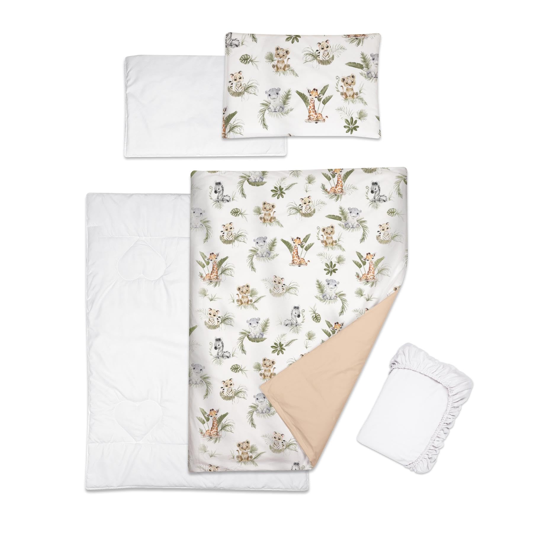 Baby Comfort 5 Piece Toddler Bedding Duvet Pillow with Covers & Jersey Sheet fits 120x60cm Cot Bed 12M+ (Safari)