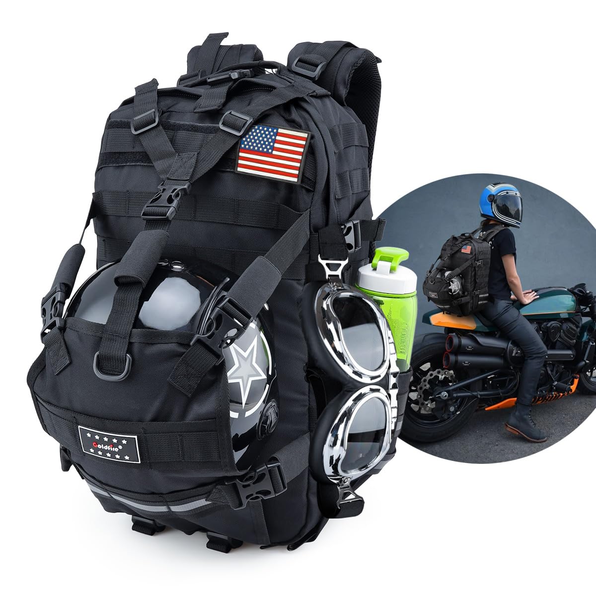 Aferrizu Motorcycle Backpack for Men Riding Helmet Backpacks with Hat Carrier/Storage Waterproof Large Capacity Travel Bag Motorcycle Cycling Gear Accessories