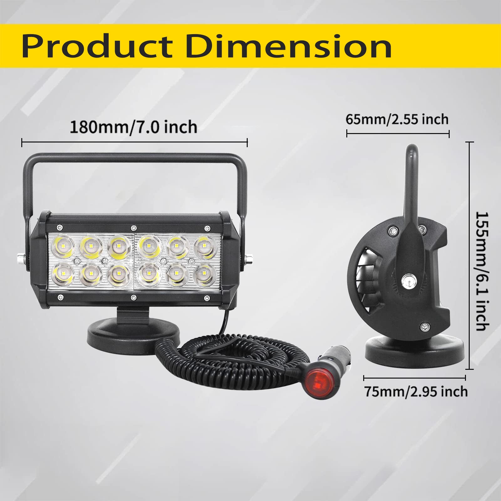 PICAA 2 pezzi Faro da Ricerca LED, 7 pollici 36W Spot Luce da Lavoro con Base Magnetica, 12V 24V Barra LED per Fuoristrada Auto SUV Camion 4x4 Trattore Barca