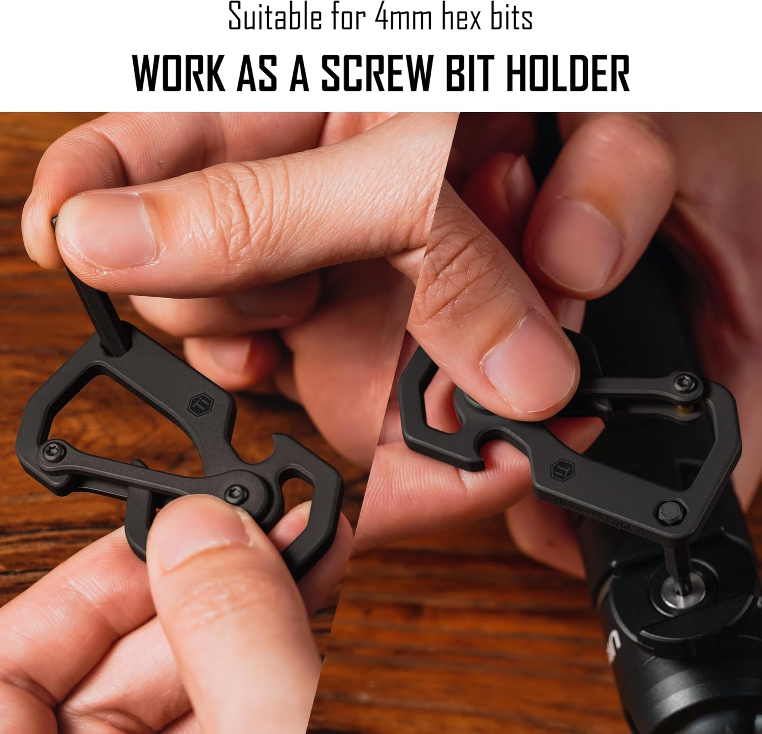 KeyUnity Titanium Carabiner Keychain Tool, 3 Functions in 1 Multitool for Everyday Carry (KU06BK)