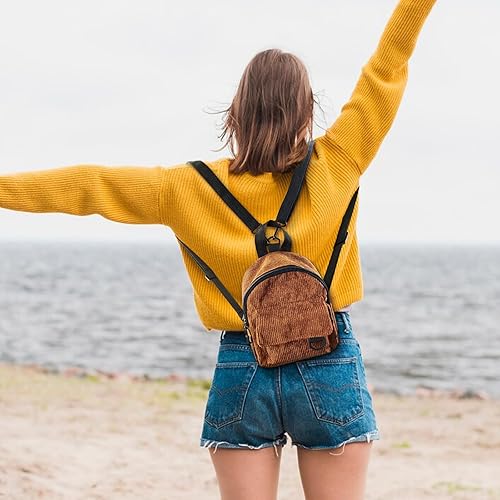 Miniatura 4 de Mochilas de moda para mujer, mochila de pana para mujer, mochila portátil, mochila pequeña, Marrón, Moda