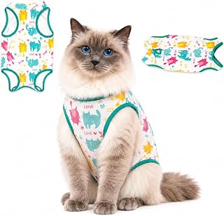 Cat Recovery Suit Surgical Onesie - Post Surgery - Soft Breathable Fabric - No-Cord Design - Protects Wounds and Skin After Spay or Neuter - Male and Female Cats | Large