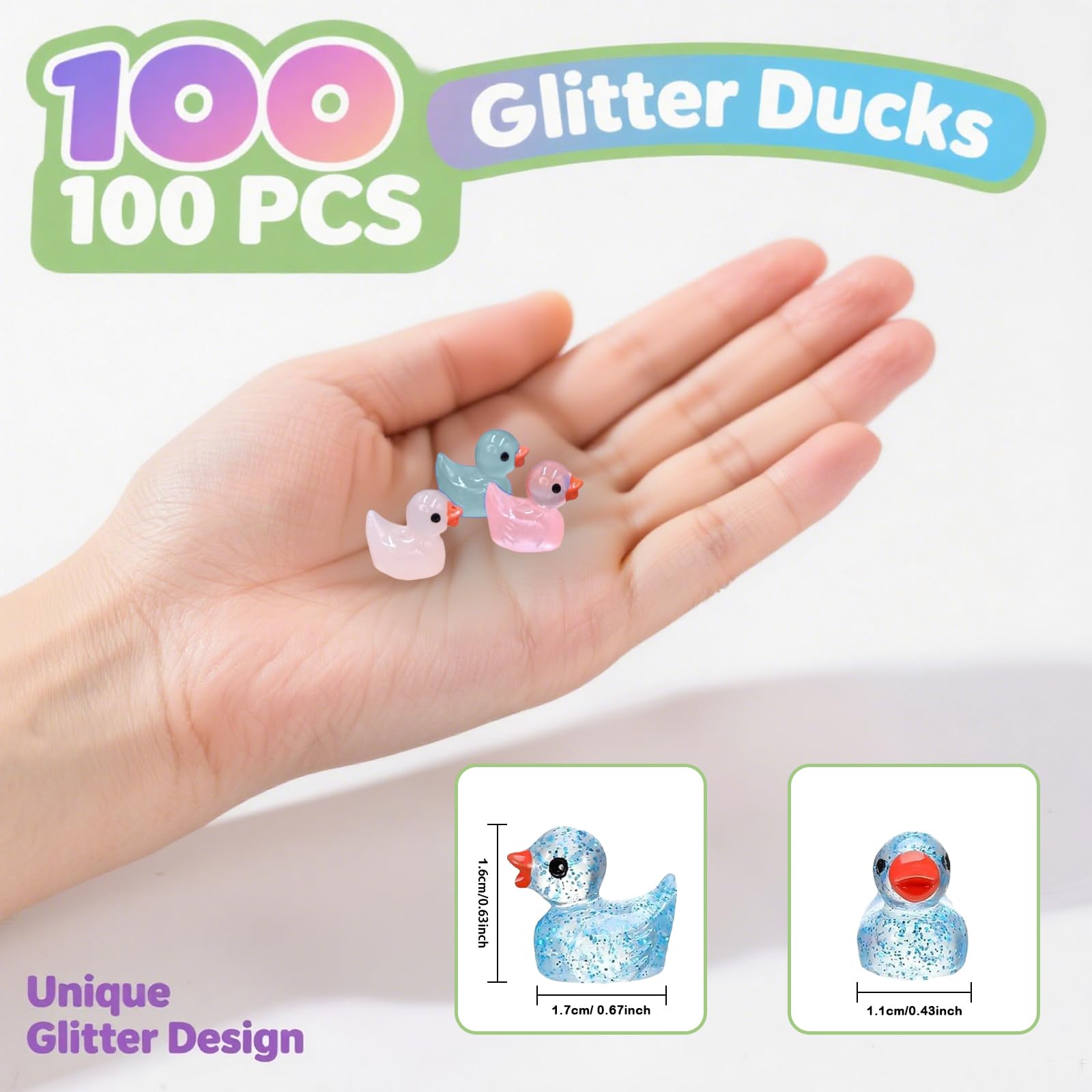 Eastrise 100 PCS Glow-in-Dark Mini Resin Ducks, 10 Colors Tiny Luminous Duck Figures for Fairy Gardens Aquariums - Image 2