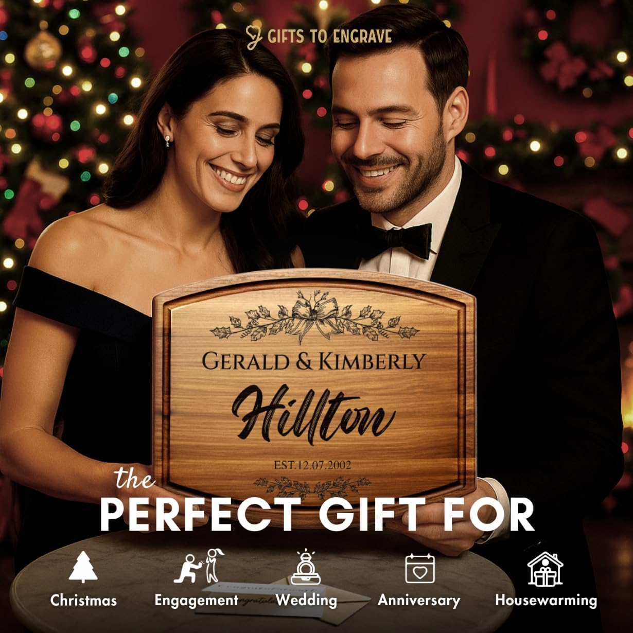 Personalized Christmas Gifts for Couples - Custom Engraved Cutting Board, Walnut Wood Charcuterie Board, Unique Holiday Gift for Family, Newlyweds, or Housewarming, Custom Kitchen Decor - Image 2