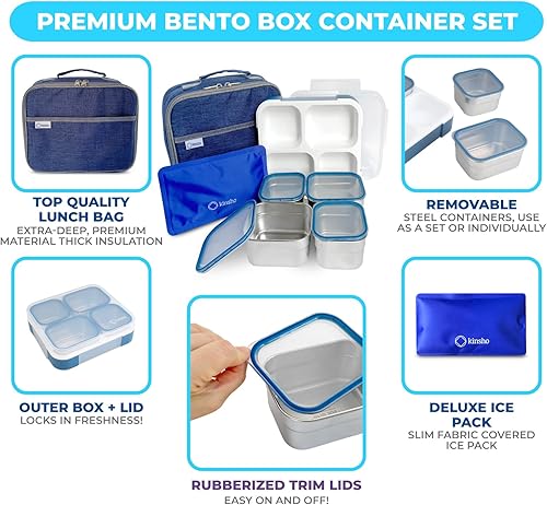 Miniatura 2 de Bento - Juego de Lonchera para almuerzo o refrigerio, a prueba de fugas, con recipientes, para niños y adultos, libre de BPA, apto para microondas y