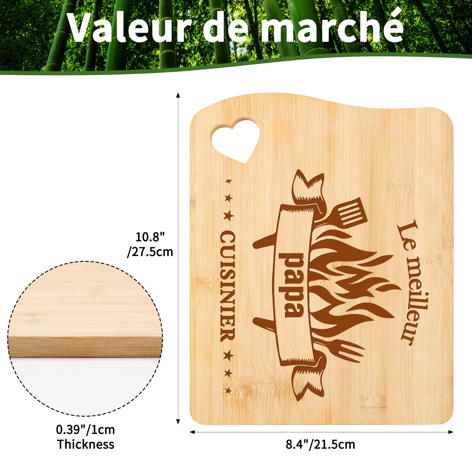 Planche à Découper en Bambou Sculptée Cadeau Papa Fête des Pères