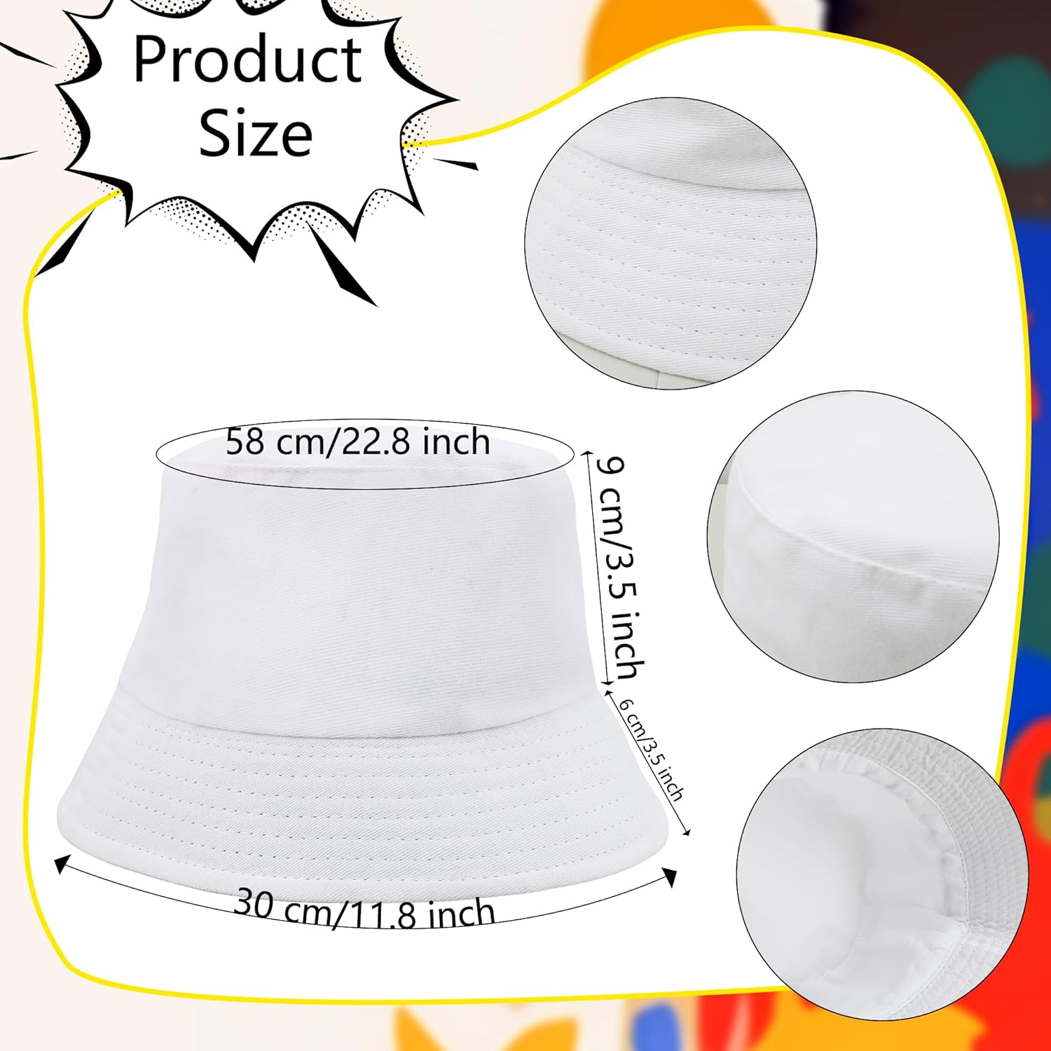 18 Pcs Off White Bucket Hats DIY Summer Sun Bucket Hat Fishman Cap for Adult Beach Travel Fishing Outdoor Sports - Image 2