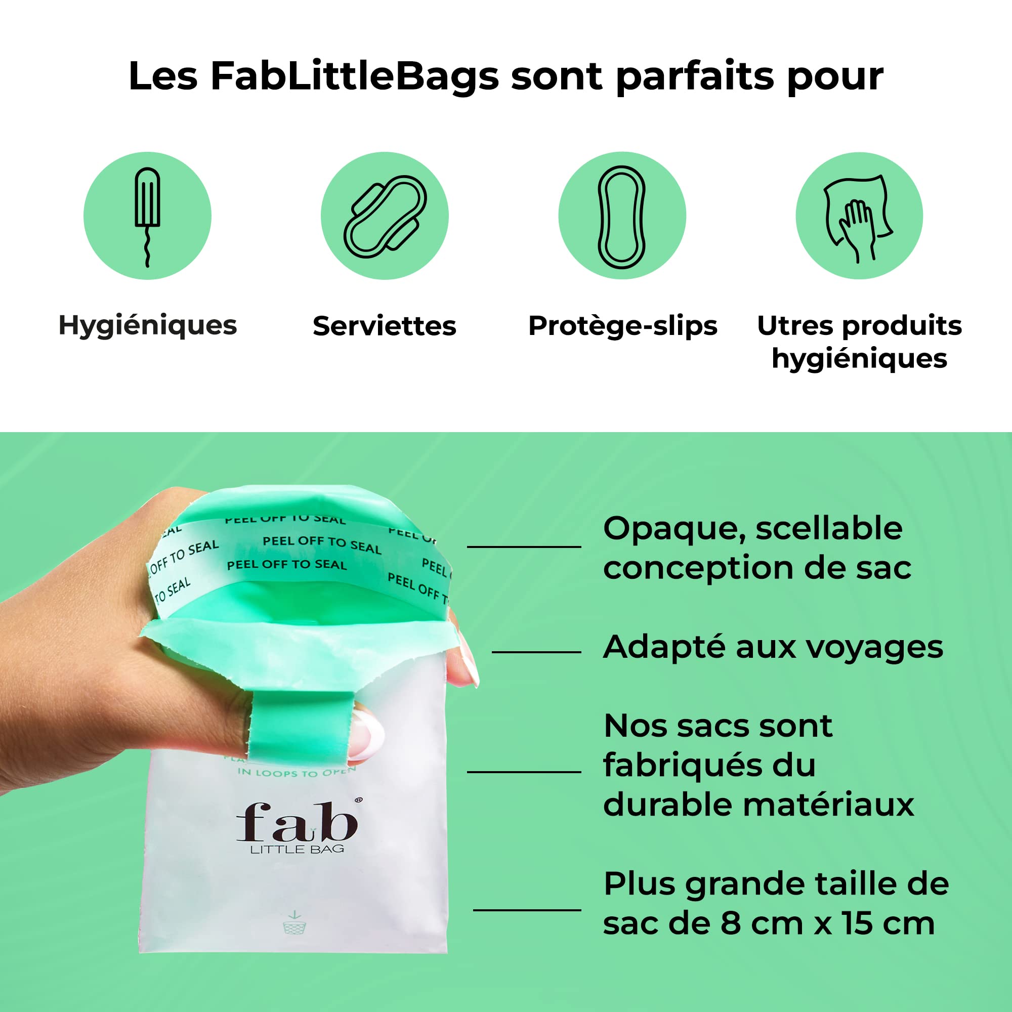 Fab Little Bag Distributeur de sacs hygiéniques + recharge de 100 sacs - pour bureaux, hôtels, toilettes publiques, salles de sport (1 x distributeur, 100 x recharges).