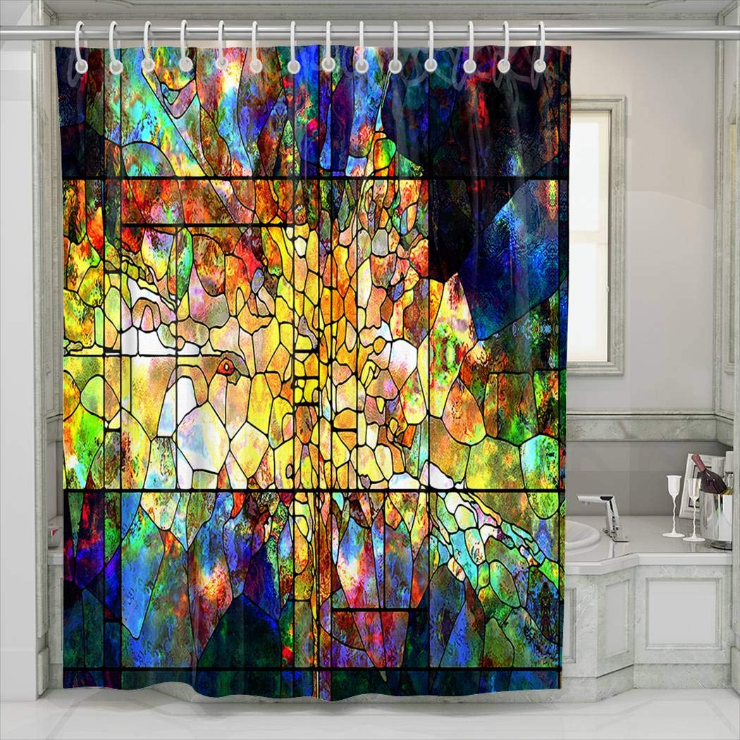 TBUFYU Shower Curtain with Hook Stained Glass Series Art 60x72 Inch Waterproof Decoration for Family and Dormitory Bathroom