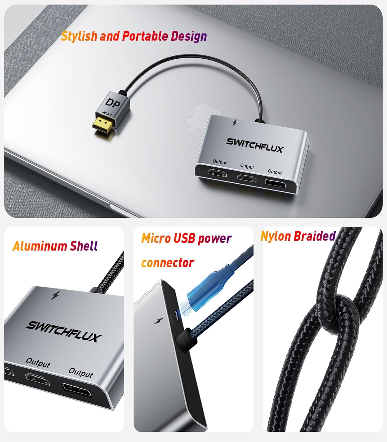 DisplayPort to Dual HDMI with DP Adapter |4K@60Hz| Extended Display 1 in 3 Out MST Hub for Multiple Monitors Compatible with PC,NVIDIA/AMD Graphics Card