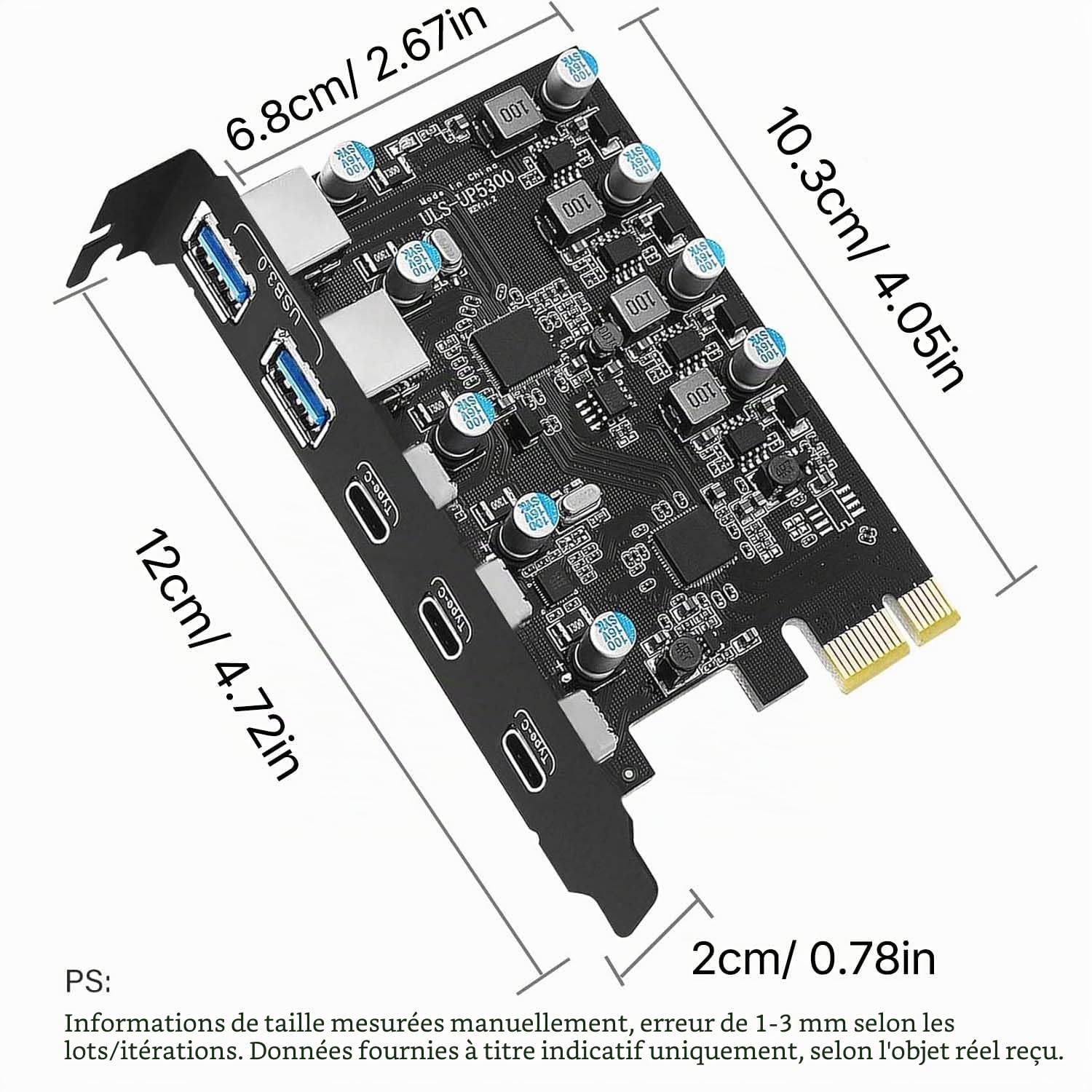 Carte d'extension PCIe USB 3.0 5Gbps Compatible Windows et Linux | 3 Type C + 2 Type A, USB 3.2/3.1 Gen 1, PCI-E x4/x8/x16, Plug and Play, Interne PCI Express Carte, pour PC de Bureau