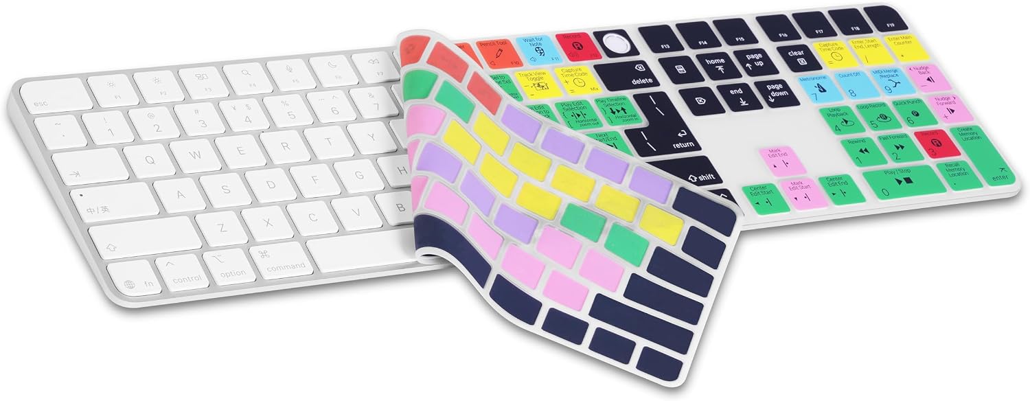 XSKN Avid Pro Tools Shortcuts EU&US Universal Version Silicone Keyboard Cover Skin for 2024 iMac 24 inch M4 Magic Keyboard with Touch ID and Numeric Keypad (A3119)