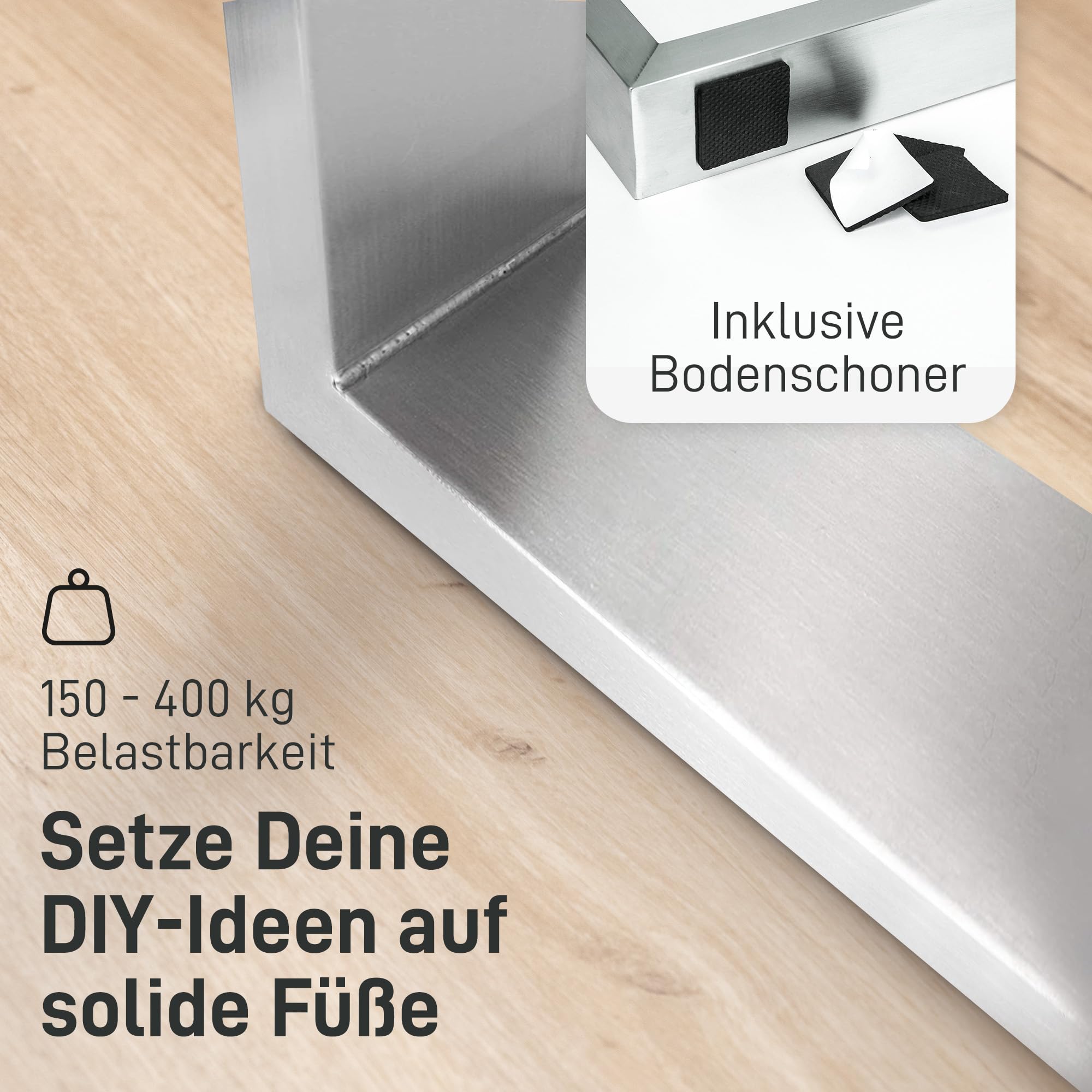 Natural Goods Berlin Tisch-Gestell Edelstahl | Einfache Montage | Metallbeine | Ideal für DIY-Projekte wie Esstisch, Schreibtisch, Couchtisch, Bank | 70x72 cm