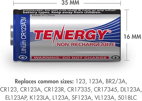 Miniatura 4 de Tenergy Batería de litio CR123A de 3 V, baterías de celda CR123A de alto rendimiento de 1500 mAh con protección PTC para cámaras, baterías CR123A