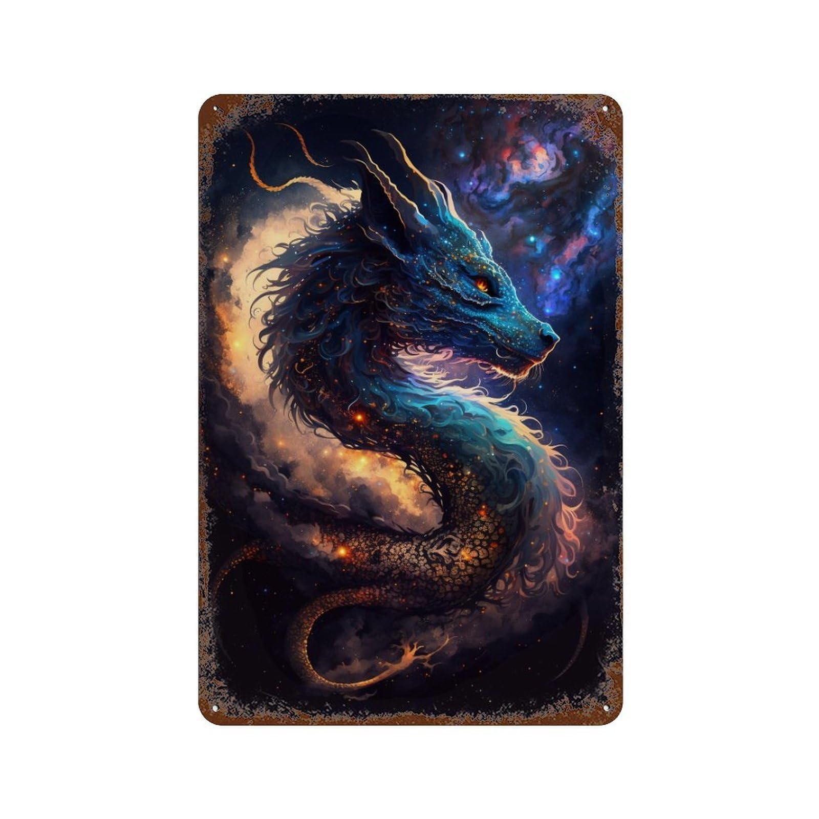 Galactic Dragon Art Print -4 Rustic Tin Plaque 11.8"x7.9", Classic Wall Plaque for Garage, Pub Or Kitchen