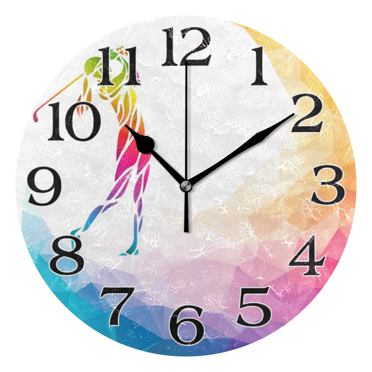 Linomo Multicolor Geometric Rainbow Golf Ball Wall Clock Decor, Silent Non Ticking Round Clock Quiet For Kitchen Living Room Bedroom Bathroom Office
