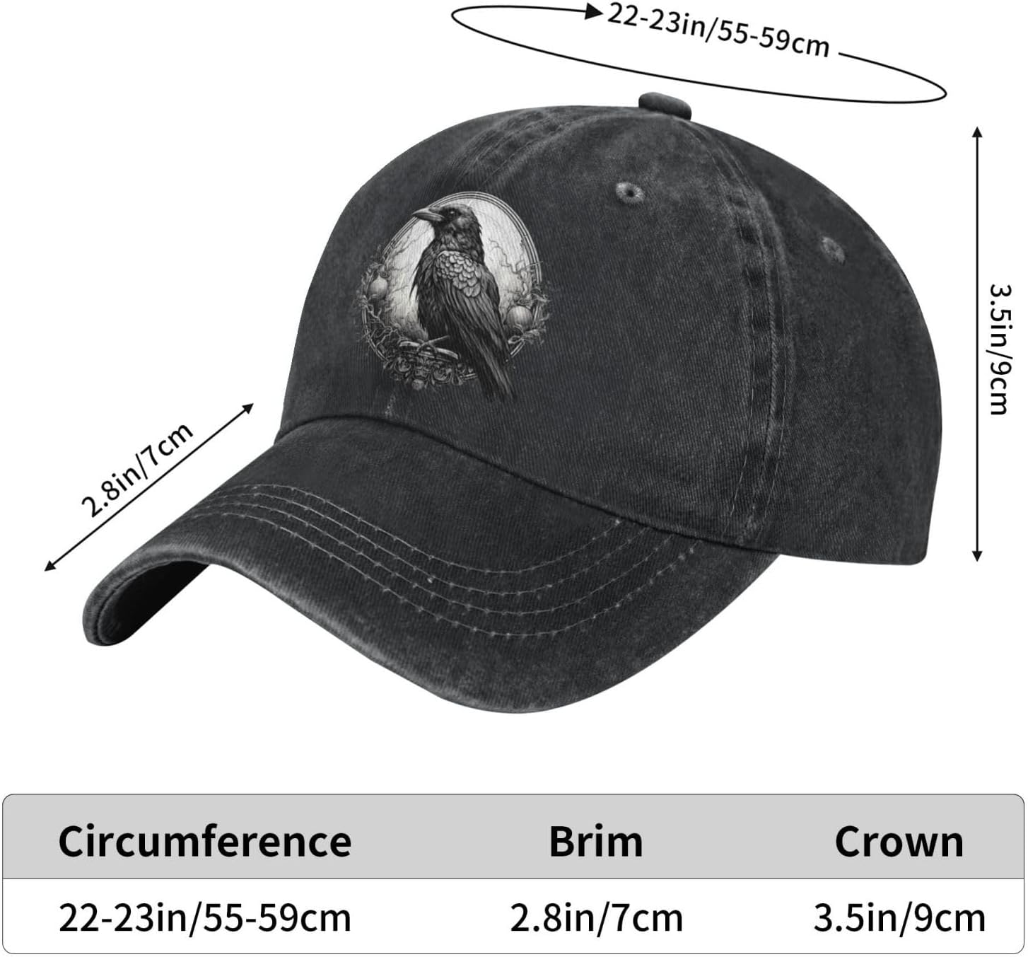 Black Raven Cool Washed Denim Baseball Cap, Adjustable Fit for Men & Women, A Must-Have for Your Everyday Look!