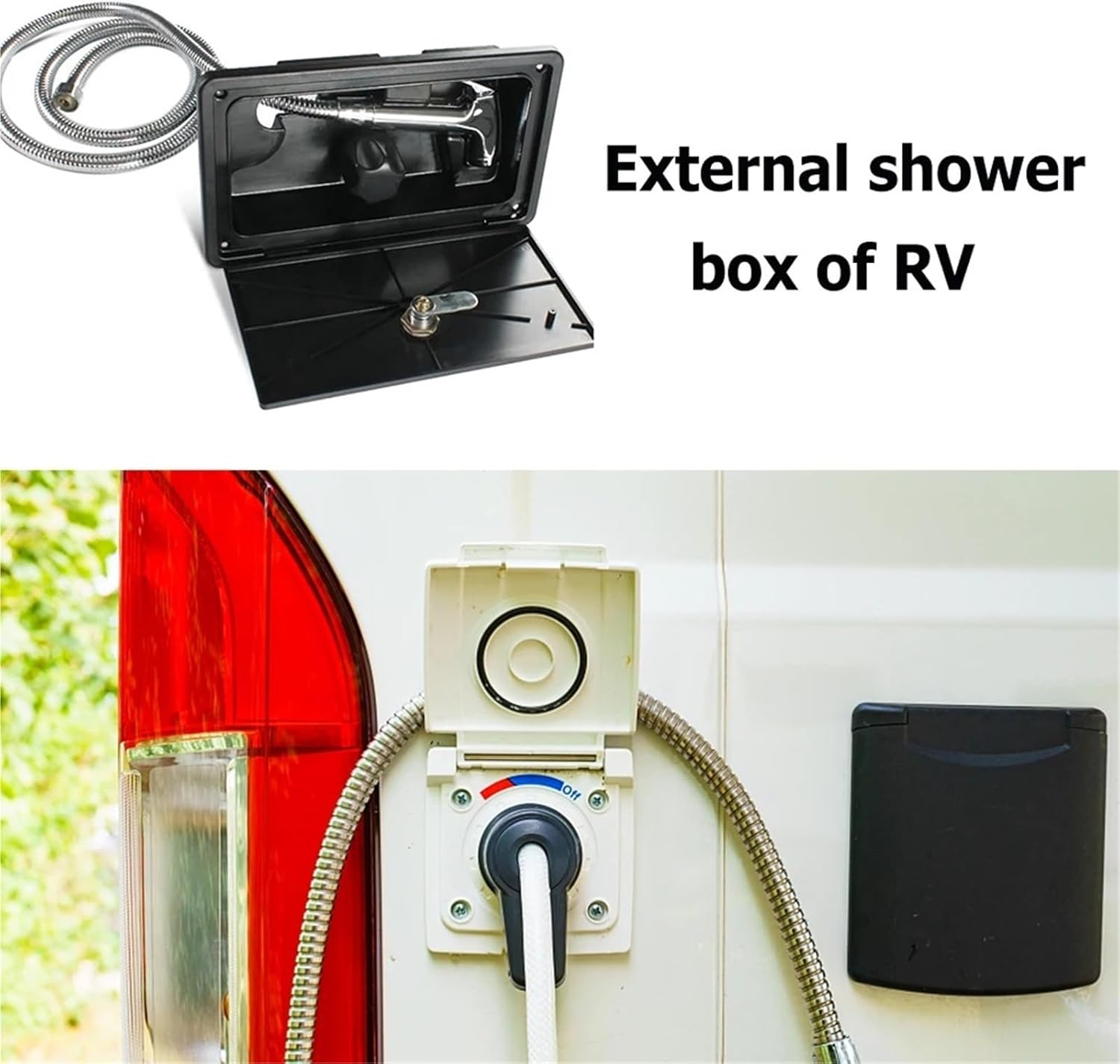 RV External Exterior Shower with Lock Hot Cold Adjustable RV External Shower Box Single Motorhome 1Pcs(Black)