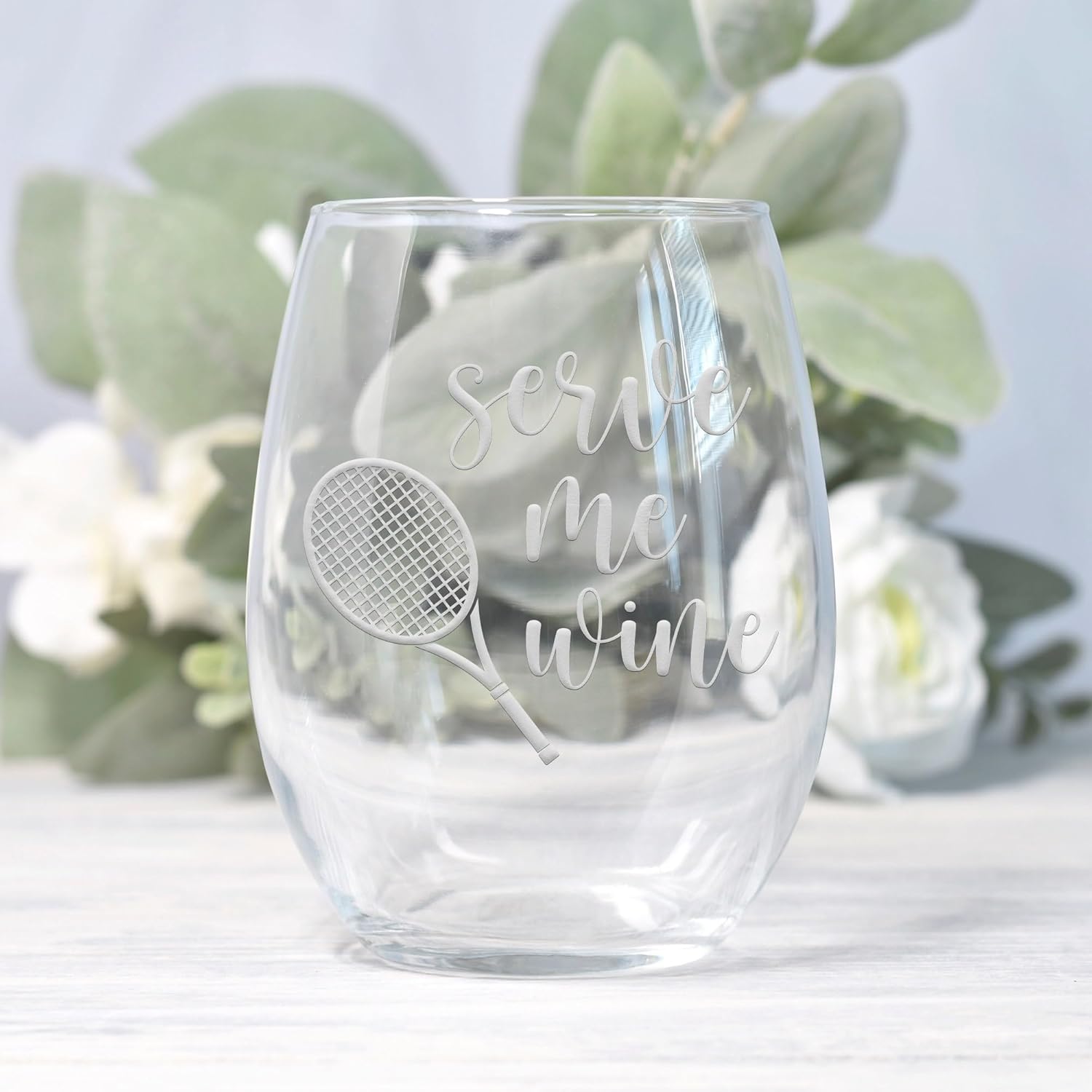 Serve Me Wine Tennis Stemless Glass - Tennis Gift for Player, Coach, or Mom - 2 Glasses