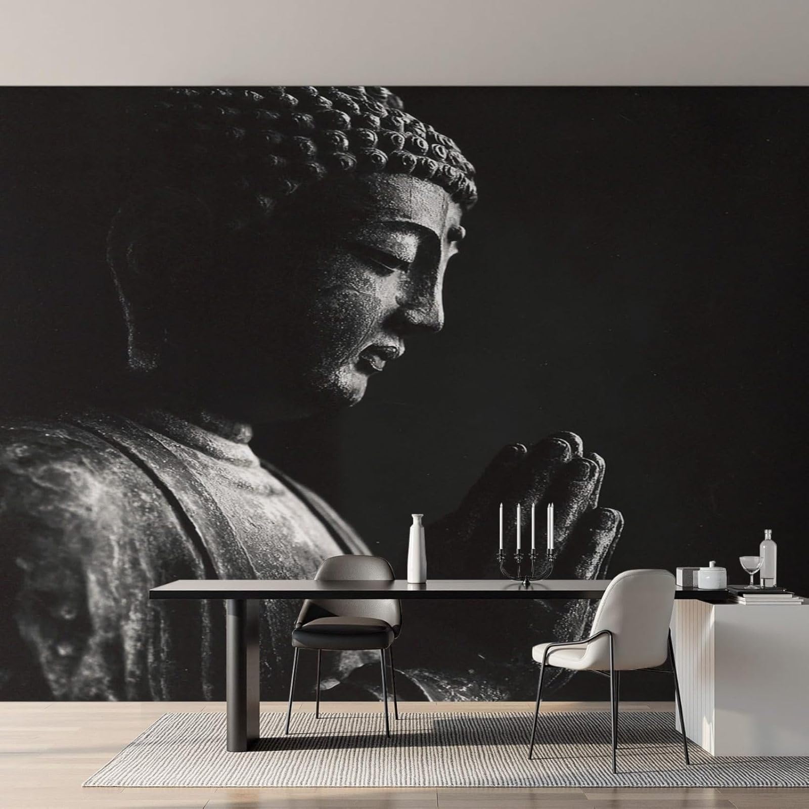 Carta da parati per meditazione, nera e grigia, per camera da letto, con foto di Buddha asiatico, per soggiorno, in tessuto non tessuto, decorazione murale, 300 cm x 210 cm