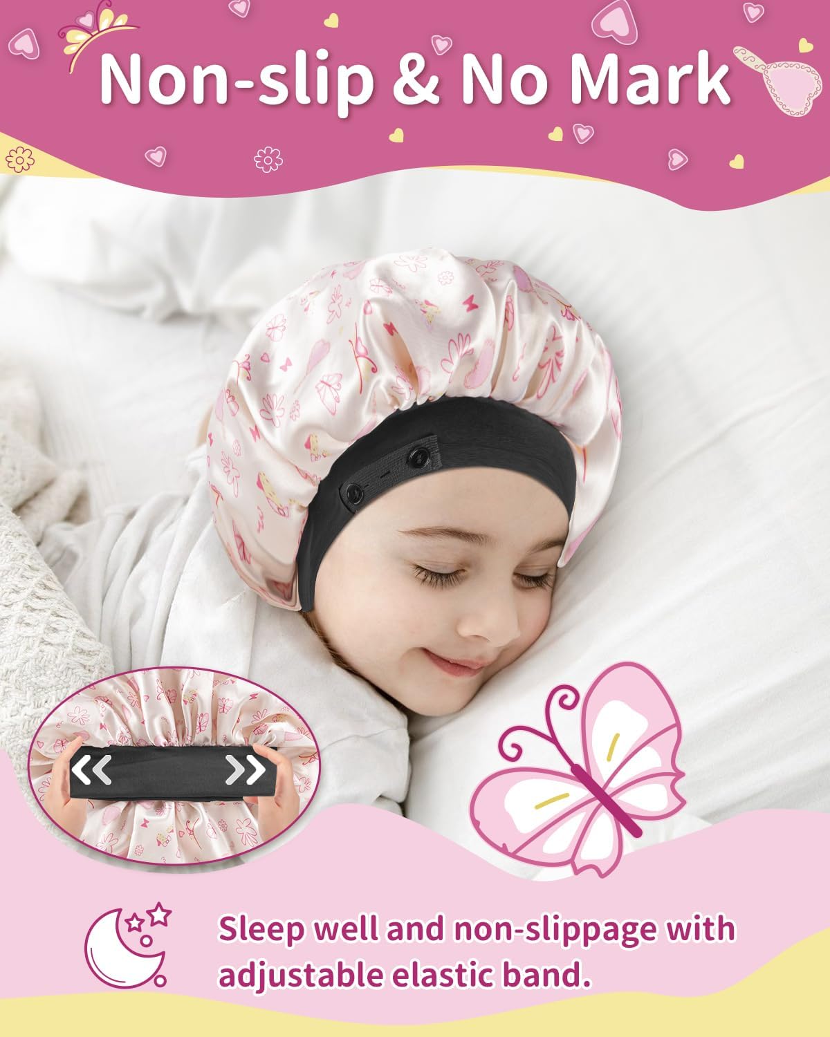 Satin Bonnet for Kids Baby, Double-layer with Soft Adjustable Elastic Band