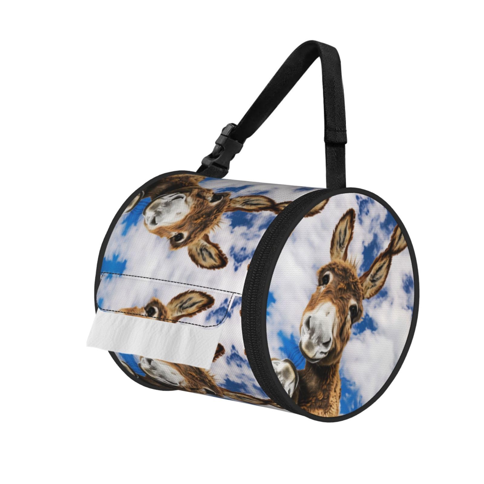 Sky Donkey Print Round Tissue Dispenser Bag With Carry Strap, Portable Roll Holder For Car Travel Home