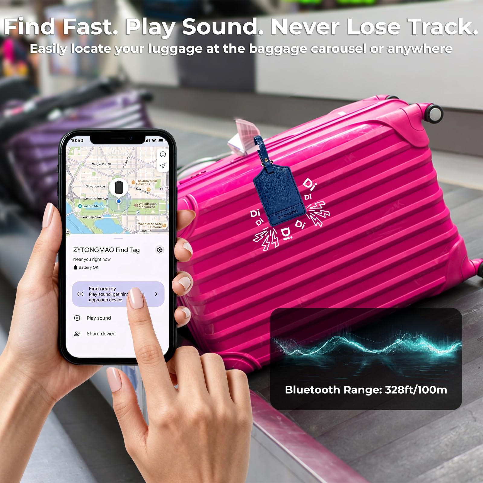 Etichetta intelligente per bagagli con tracker integrato, funziona con Apple Find My e Android, etichetta da viaggio in pelle di alta qualità con copertura per la privacy, localizzatore wireless