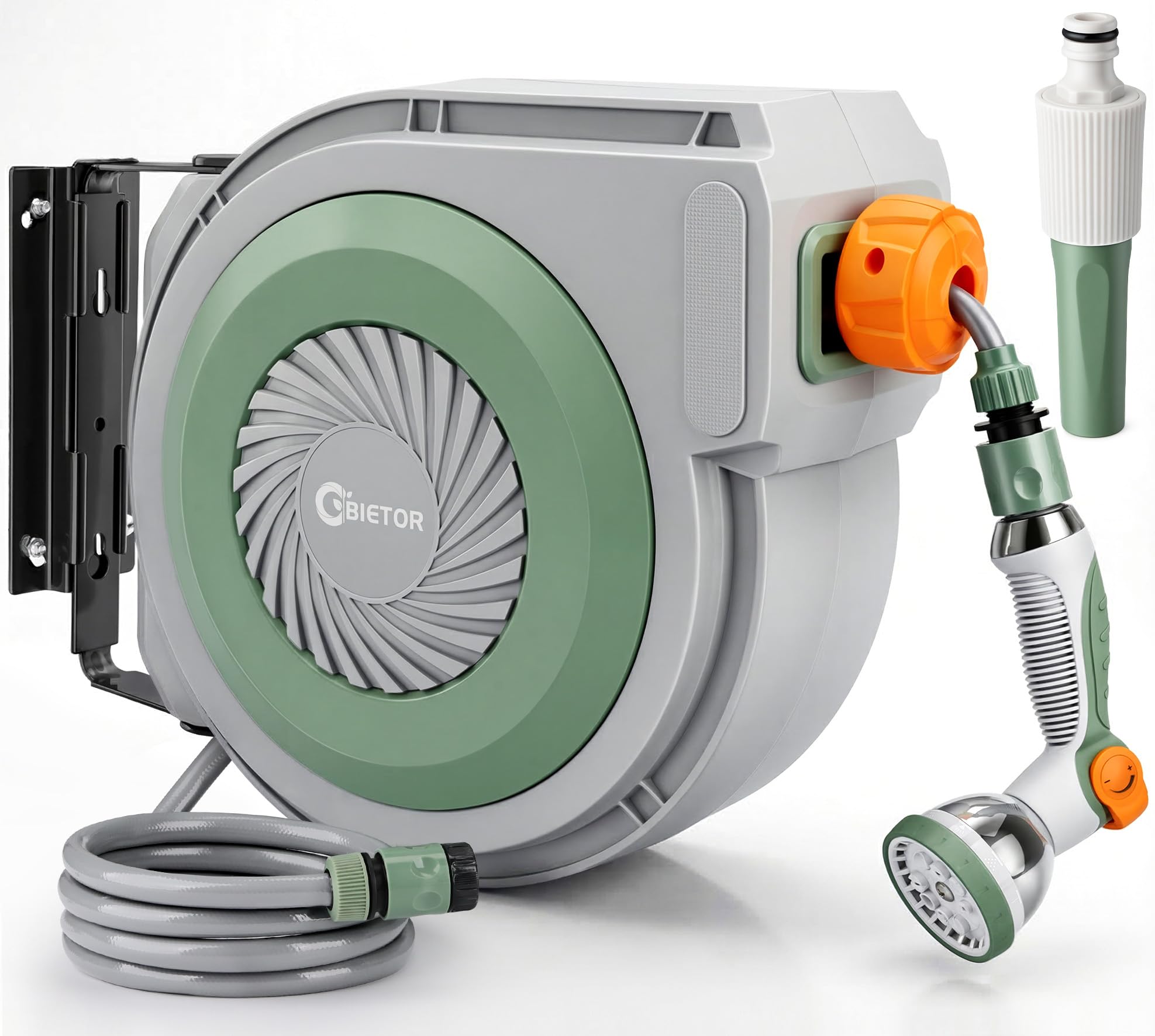 Enrollador automático de manguera para montaje en pared, 20 m/30 m/40 m, manguera de jardín con retracción automática, giratorio 180°, incluye pistola pulverizadora de 10 vías