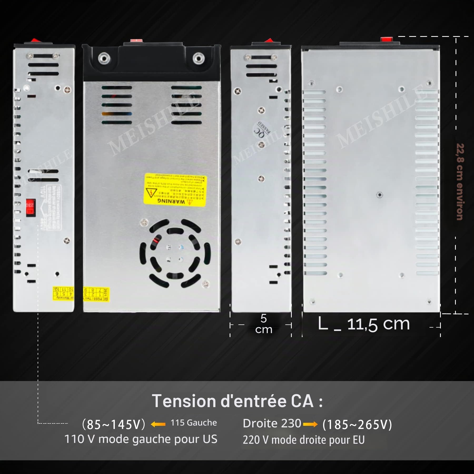 Bouton + Pince CC 12V 50A 600W Conduite Alimentation à découpage Industrielle Moniteur Équipement Moteur Transformateur 110/220V CA à CC Version à Jour AC-DC