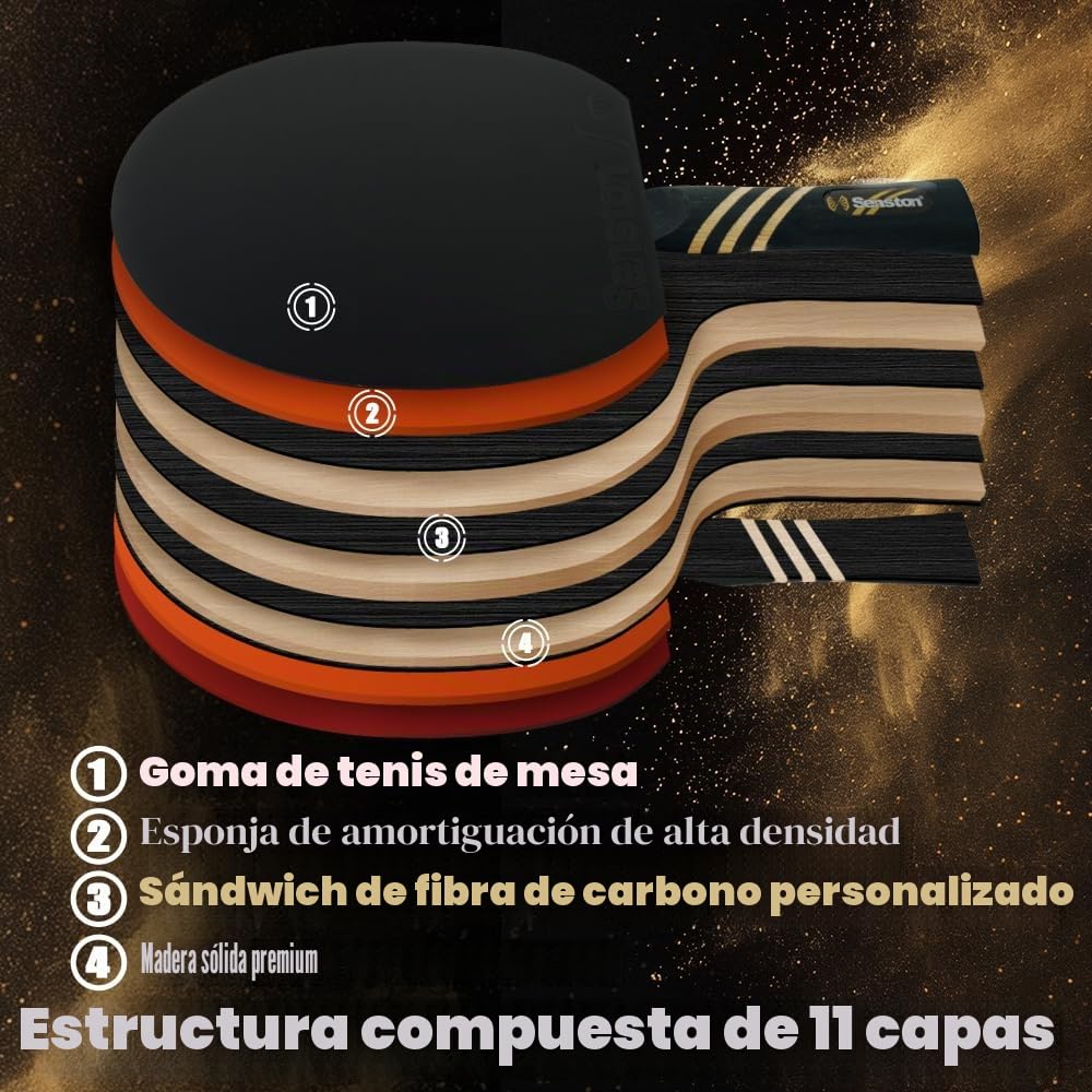 Senston Raqueta de ping y pong profesional con tecnología de carbono, juego de raquetas para avanzados, control superior para competición