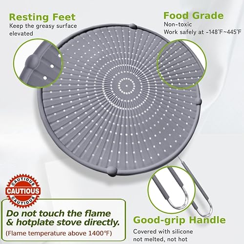 Miniatura 3 de Protector de silicona contra salpicaduras de grasa para sartén, protector contra salpicaduras multiusos para sartén, mango de buen agarre,