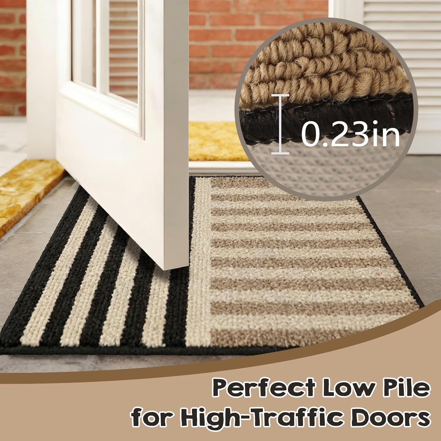 Door Mat Non-Slip Front Doormats Entryway Rug Resist Dirt Washable Low Profile Floor Mats for Indoor Outdoor Home Patio, Khaki, 23.5"x35"