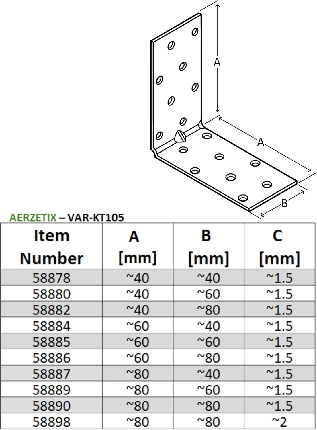 AERZETIX - C58885 – Set of 10 Reinforced Mounting Squares 60 x 60 x 1.5 mm – Square with 18 Holes – for Woodworking Door – Galvanised Steel Z275