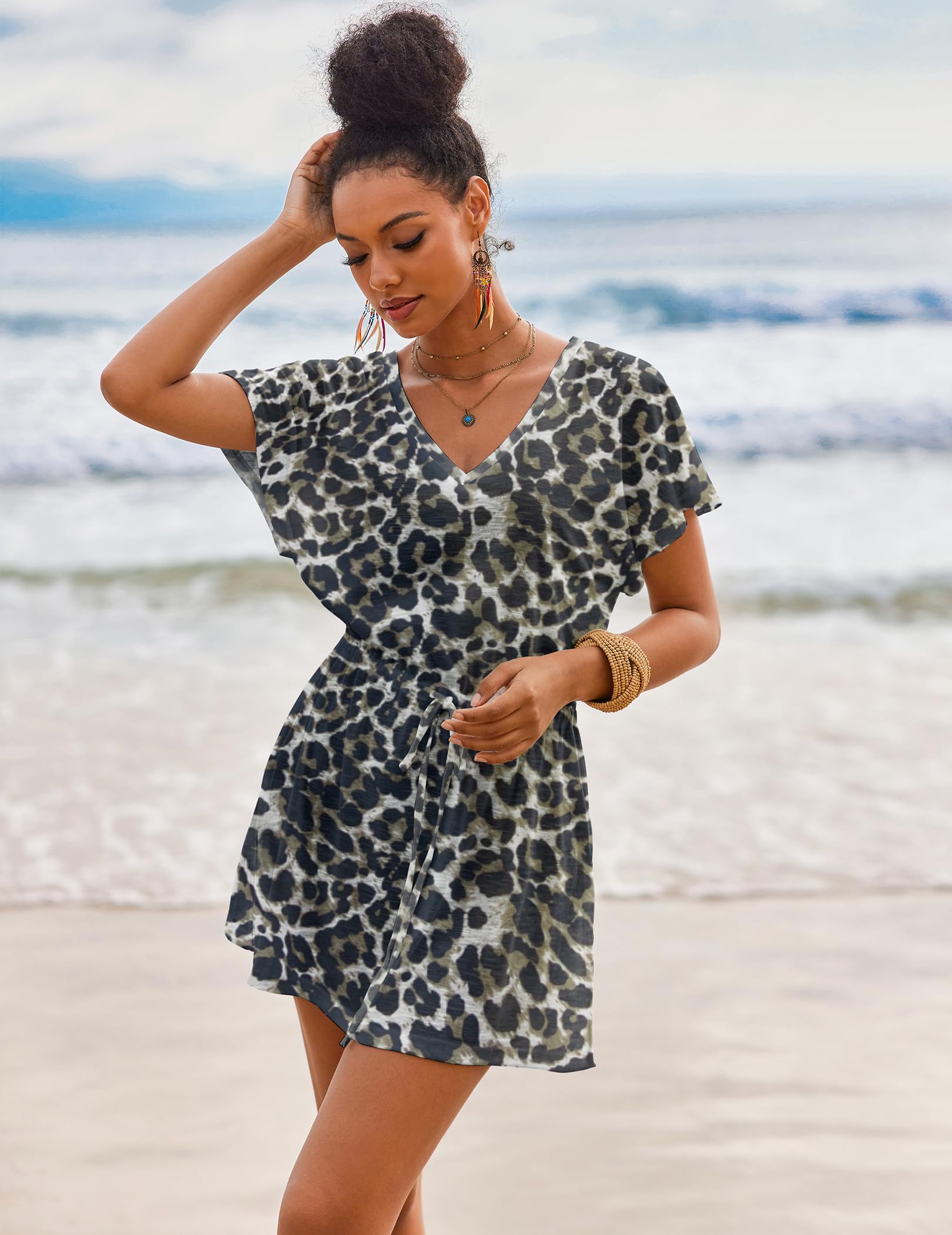 AI'MAGE Costume da bagno da donna, con orlo diviso, costume da bagno da spiaggia, con scollo a V, con coulisse